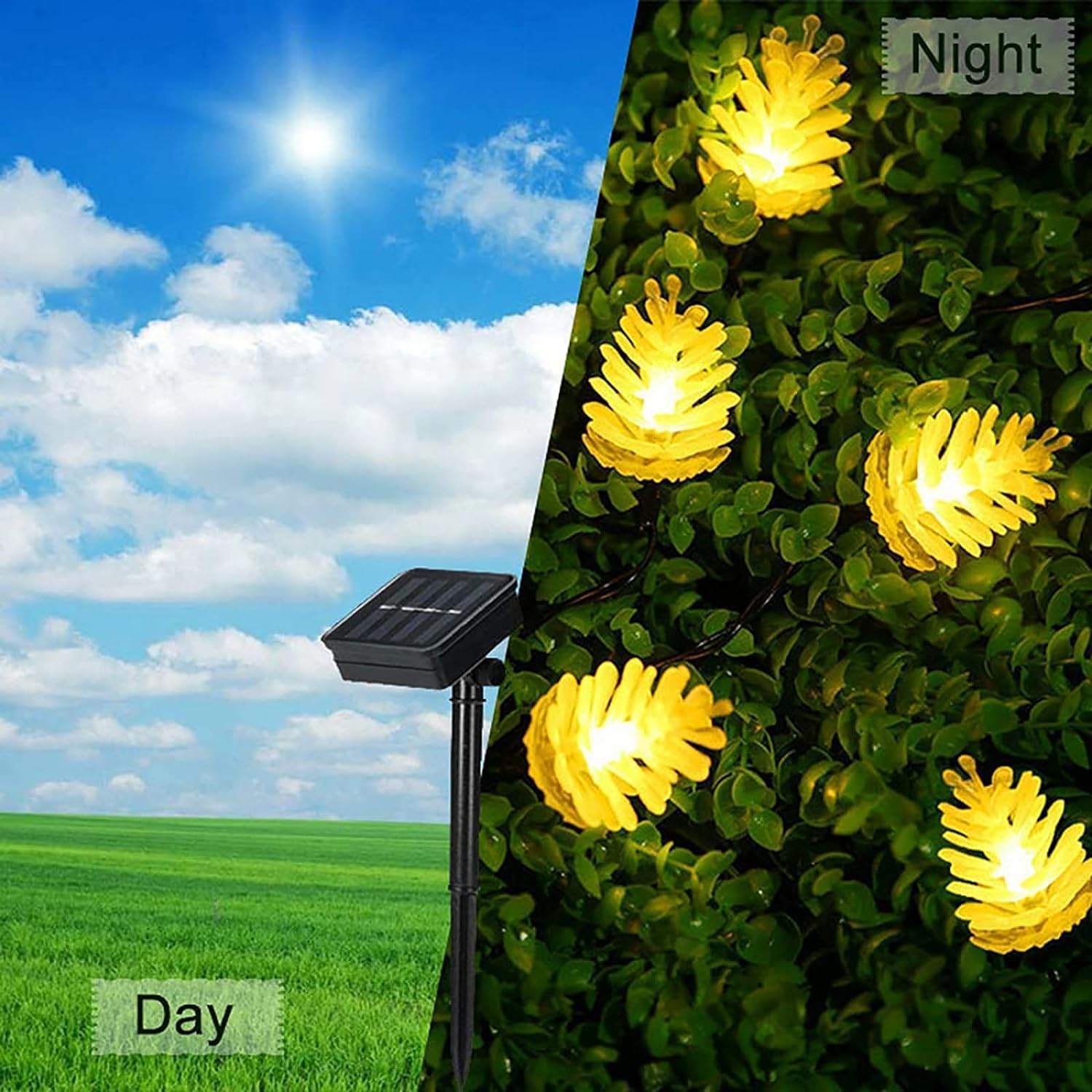 Łańcuchy świetlne, światła słoneczne Dekoracja zewnętrzna Oświetlenie girlandowe z 8 trybami, wodoodporne(Warm White,6.5m 30led)