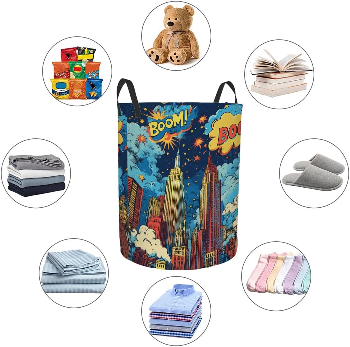 Kids Laundry Hamper Basket - Large Nursery Baby Hamper with Handle for Boys Girls Collapsible Clothes Baskets Organizer Toy Storage Bin Room Decor(Comic City) image 5