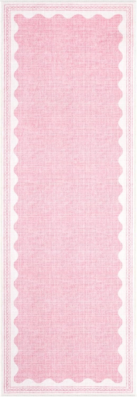 Scalloped Rug 2.5x8 Runners for Hallways, Solid Pink Runner Rugs Non Slip Scalloped Bath Runner, Washable Mat for Bedroom Girls, Rugs for Kitchen Floor Soft Dorm Nursery Carpet for Bedside - Image 7