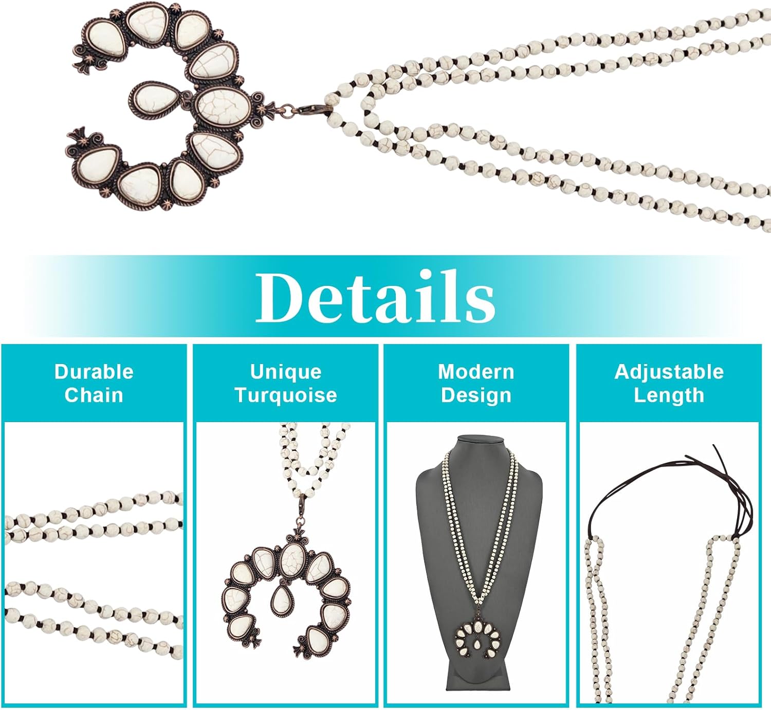 Turquoise Y-shaped Necklace for Women, Western Bohemian Style Jewelry Gift, Western Turquoise Pendant Necklaces Jewelry for Women Trendy - Image 2