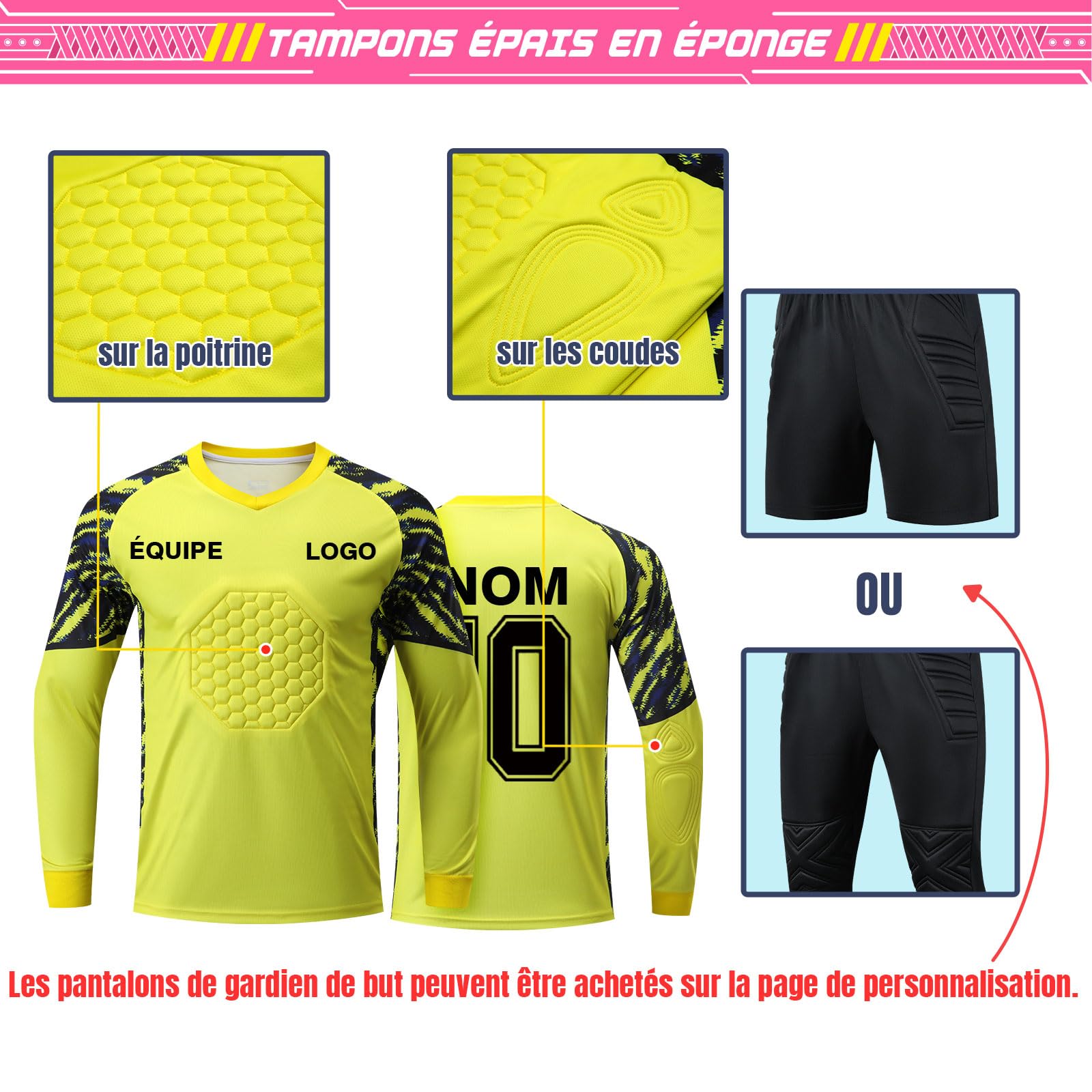 ORYG Maillot Gardien de But Rembourré Enfant Hommes Garçons Kit Gardien Personnalisé avec Nom Numéro Logo de L'équipe