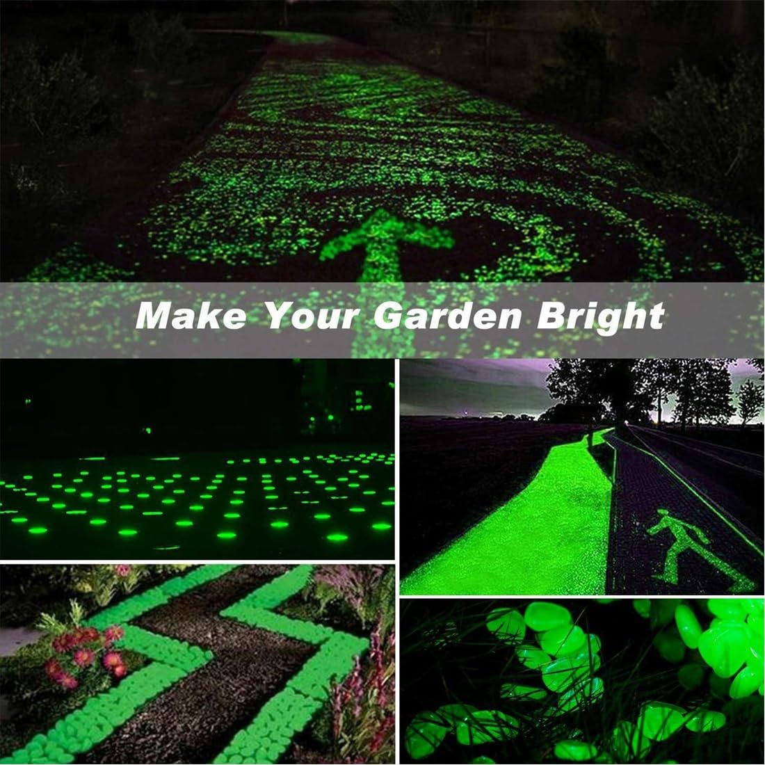 300 Pezzi Luminose che Brillano al Buio, Fluorescenti in Resina, da Giardino, Decorativi per Vasi, Sassolini Decorativi, per Acquario, Ciottoli Luminosi per Prati e Terrazza (Blu, Verde)