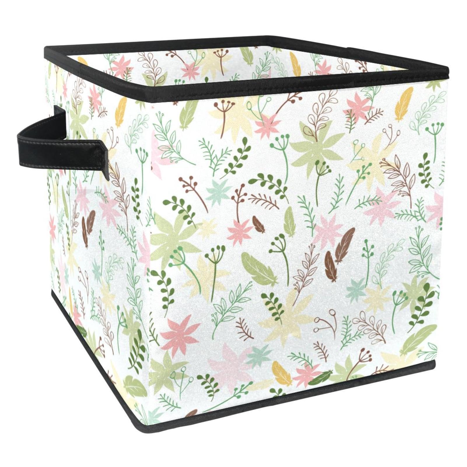 Boîte de rangement pliable cube en tissu à motif plumes pour placard et chambre