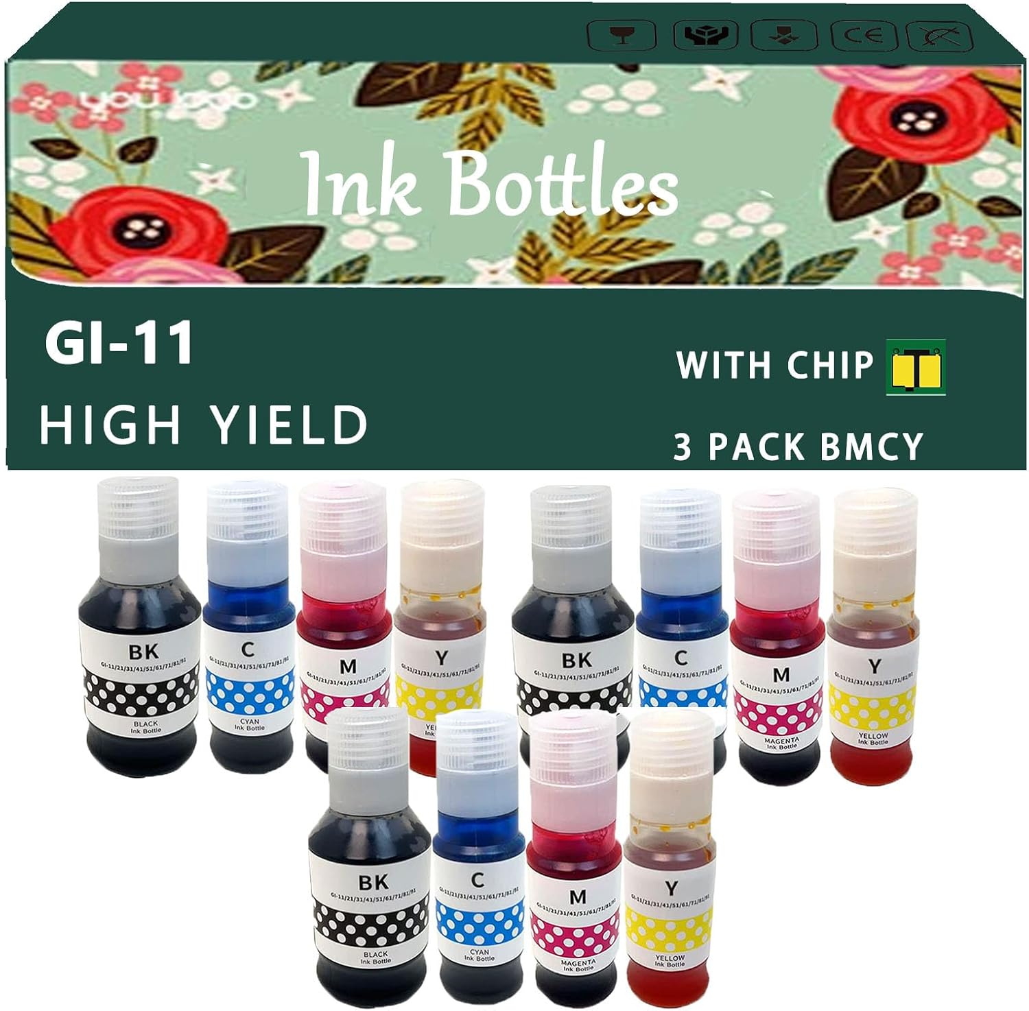 GI-11 Ink Bottles Replacement for Canon GI-11 GI11 11 Ink Refill Bottles Compatible for Canon G2160 G3160 Printers ,4pcs-1 Pack