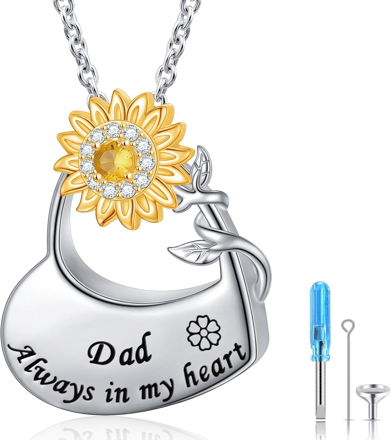 DAOCHONG 925 Sterling Silver Sunflower Cremation Jewelry Heart Urn Necklaces for Ashes for Women Memorial Human Ashes Pendant Keepsake Necklace for Ashes of Loved Ones