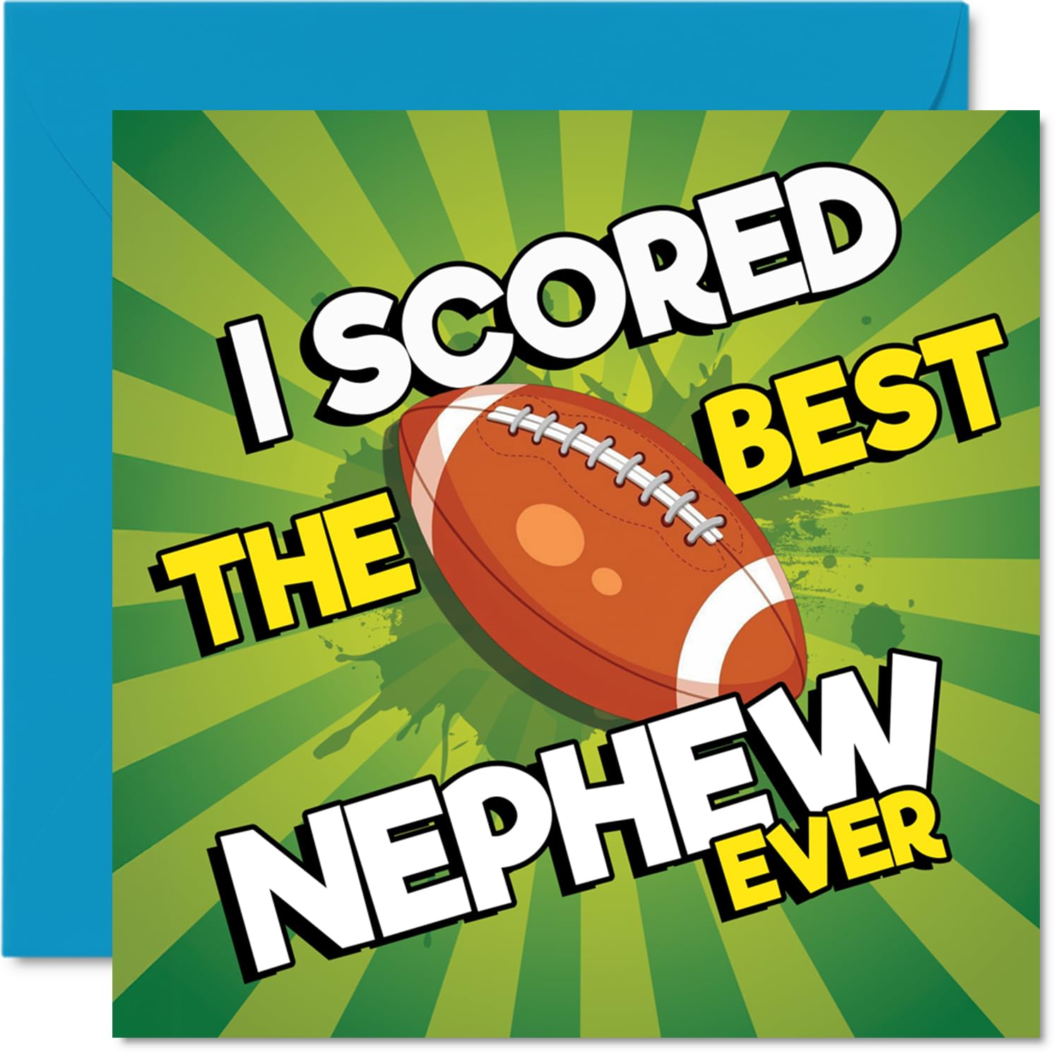 Playful Birthday Card for Nephew - Scored the Best Nephew Ever - Bold Football Design with Vibrant Colours - Celebratory Vibe for Sports Fans - 145mm Square, Envelope Included