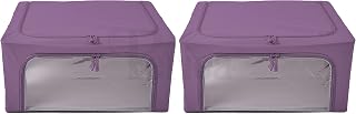 Periea Oxford Cloth Steel Frame Storage Boxes - Under-Bed or in Closet - Pack of 2 Medium Organizers (Eggplant/Merlot)
