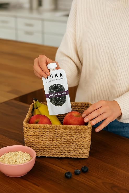 Noka Organic Superfood Fruit Smoothie Pouches Super Berry (12 Count) | Vegan, Gluten-Free, Dairy-Free, No Added Sugar | Plant Protein & Flax Seed Healthy Snack