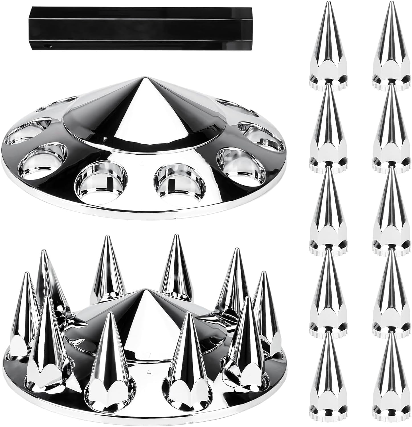 33mm Chrome Front Axle Wheel Cover Set for Semi Trucks ABS Plastic Wheel Hub Caps with Screw-On Lug Nut Covers 2 Front Axle Wheel Hubcaps (Spiked)