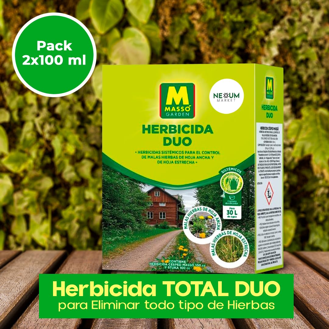 Herbicida TOTAL DUO Pack 2x100ml | Herbicida para Malas Hierbas Potente, Elimina Hoja Ancha + Hoja Estrecha Sin Dañar el Suelo | Para 30L de Agua, Fácil de Aplicar, Uso Doméstico Seguro | Nexum Market