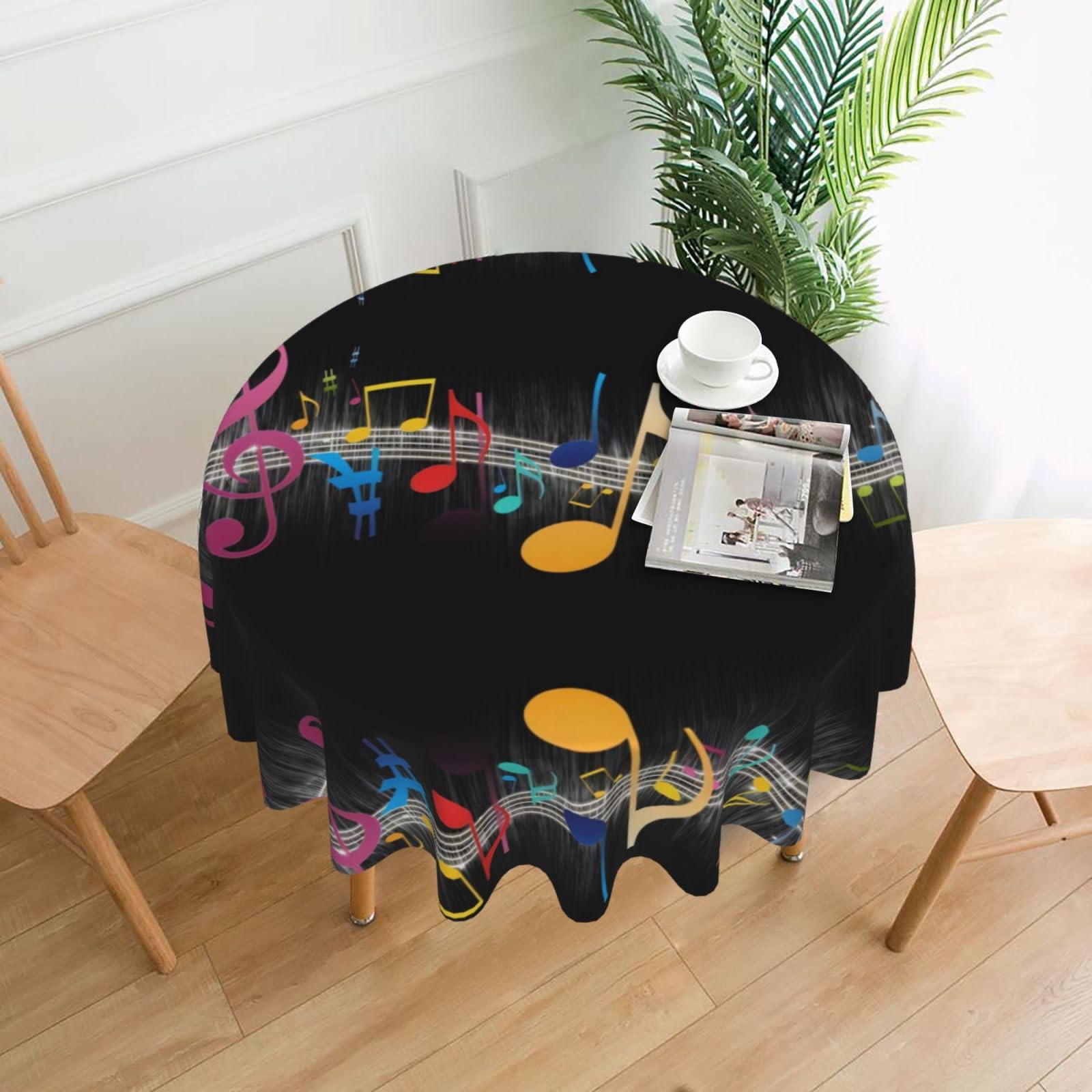 hhxvcv Colorful Musical Note Round Tablecloth – Dining Table Cover