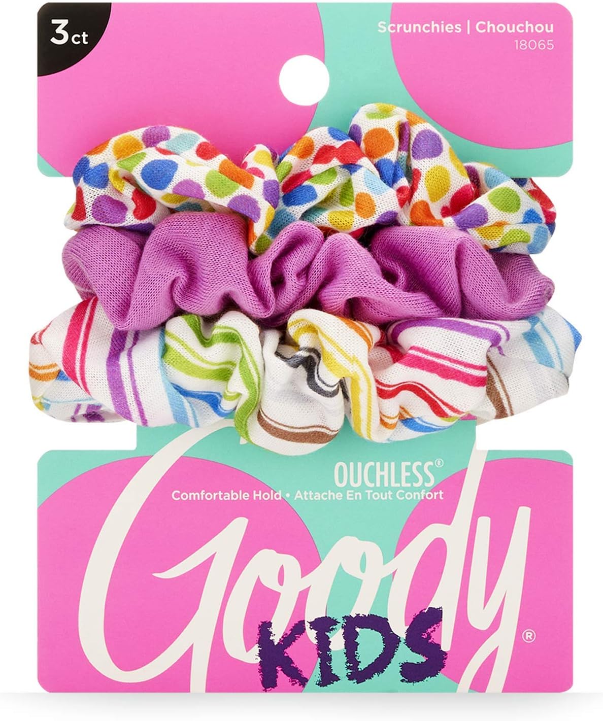 Ouchless Hair Scrunchie - 3 Count, Purple Rainbow - Help Keep Hairs In Place - Hair Accessories