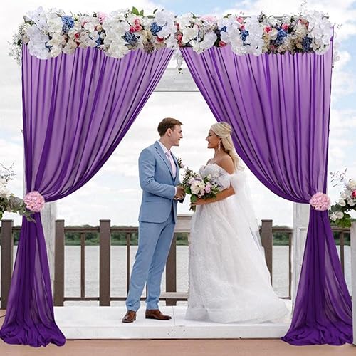 Miniatura 7 de MODFUNS Cortinas de gasa moradas de 10 pies, cortinas traslúcidas, 2 paneles de 29 x 120 pulgadas, cortinas de tela de gasa para boda, telón de