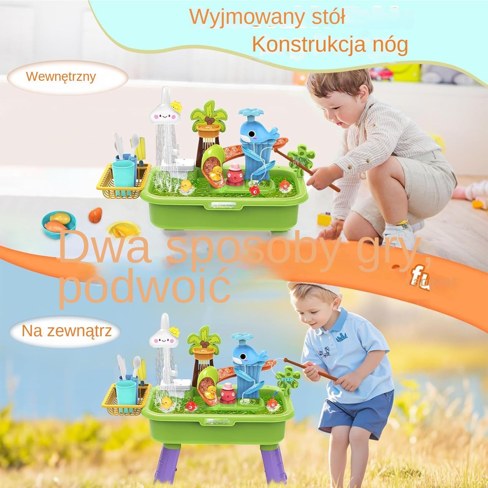 Zlew Dla Dzieci z Bieżącą Wodą Elektryczny Stolik Wodny na Baterie ze | Zabawki do Zabawy w Wędkowanie Dla Chłopców I Dziewczynek Do Zabawy W Role W Domu, Żłobku I