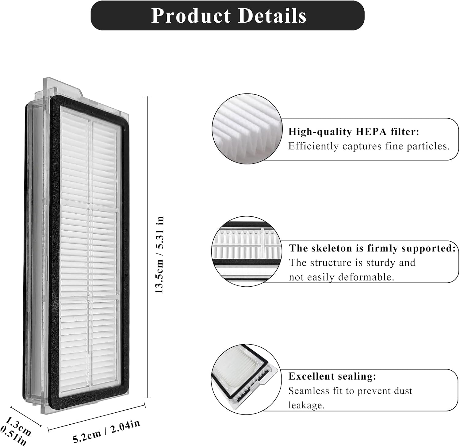 Replacement HEPA Filter Compatible with Roborock Qrevo S/Qrevo Curve/Qrevo Pro/Qrevo Plus/Qrevo MaxV/Qrevo Edge Robot Vacuum Cleaners, 6 Pack High Efficiency Filters - Image 3
