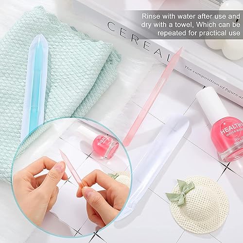Miniatura 6 de SILPECWEE Juego de 3 empujadores de cutículas de vidrio de cristal, lima de uñas de doble cara, herramienta removedor de cutículas para uñas,