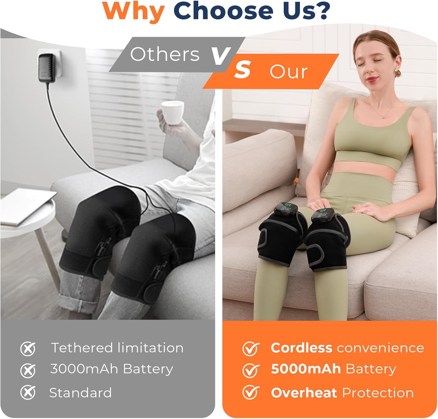 Cordless Heated Knee Massager, 3-in-1 Knee Heating Pad with Heat Vibration, Electric Heated Knee Brace with 3 Heat Levels and 3 Massage Modes &Timer, Gifts for Men Women (1 PCS)