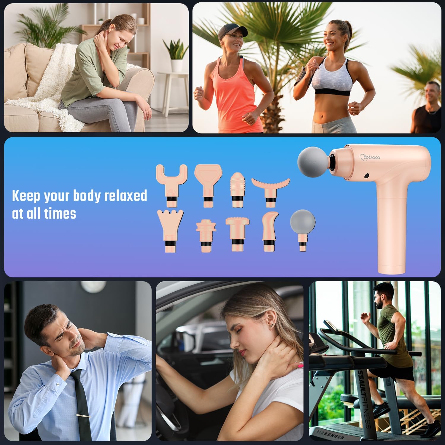 cotsoco Massage Gun Deep Tissue, Muscle Massage Gun Back Massager for Pain Relief, 20 Speeds Handheld Electric Massager Tool with Silent Brushless Motor, Suitable for Gym Office Home Travel - Image 8