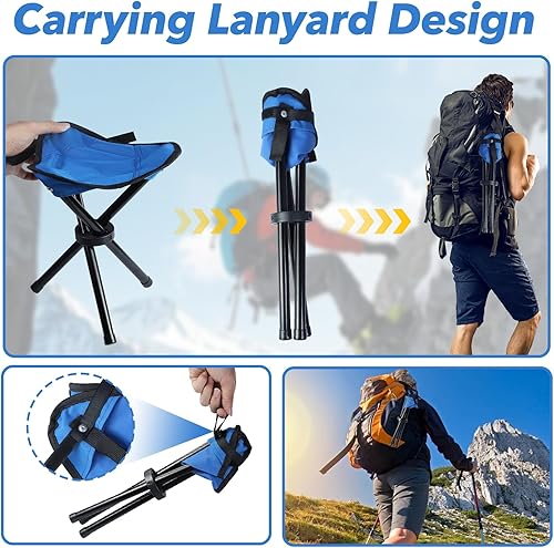 Miniatura 4 de Taburete de camping plegable de viaje, asiento de trípode de 12 pulgadas, 220 libras de peso máximo para exteriores, silla portátil ligera plegable