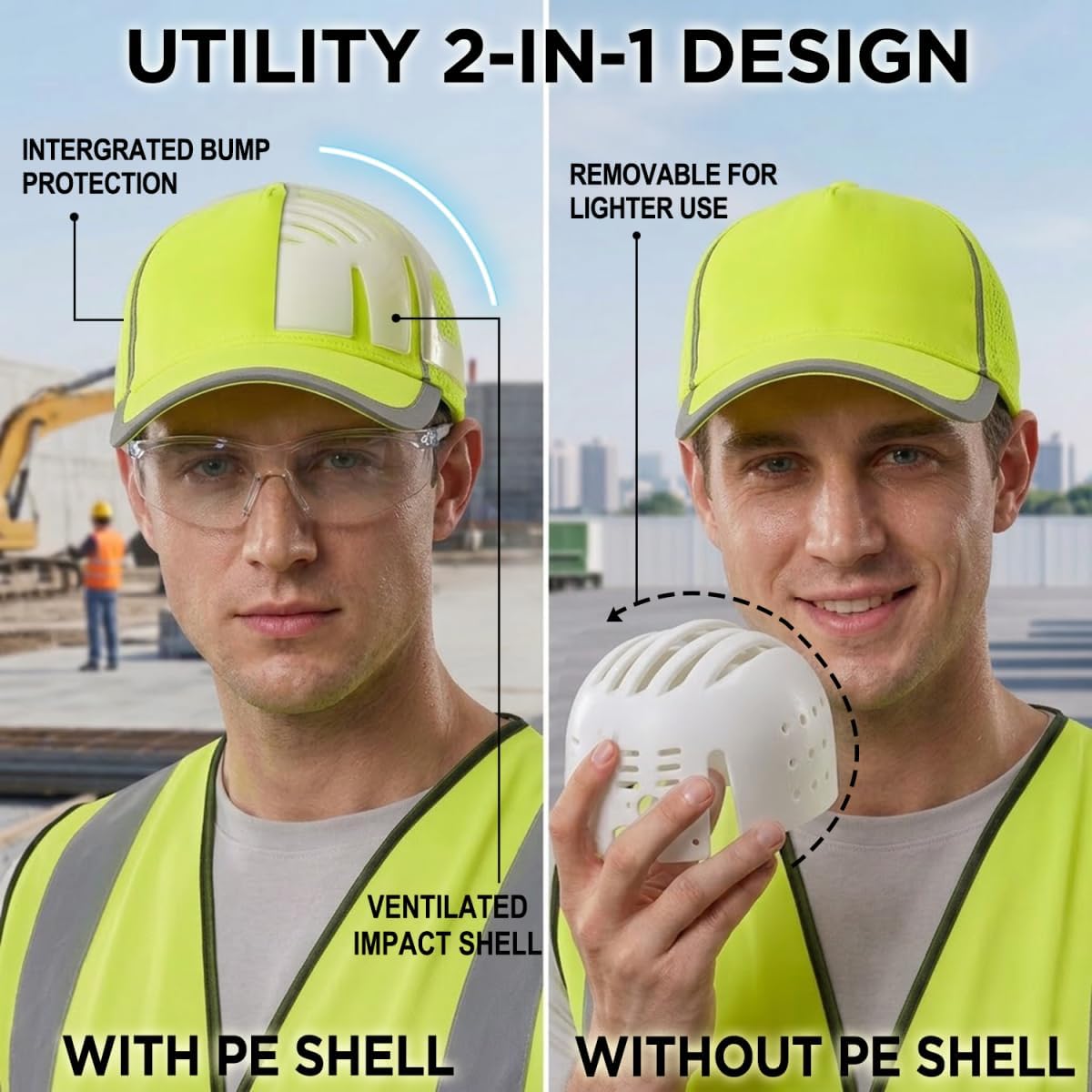 YOWESHOP Reflective Safety Baseball Cap Customize Logo with Removable PE Shell Hi-Vis Safety Work Hat