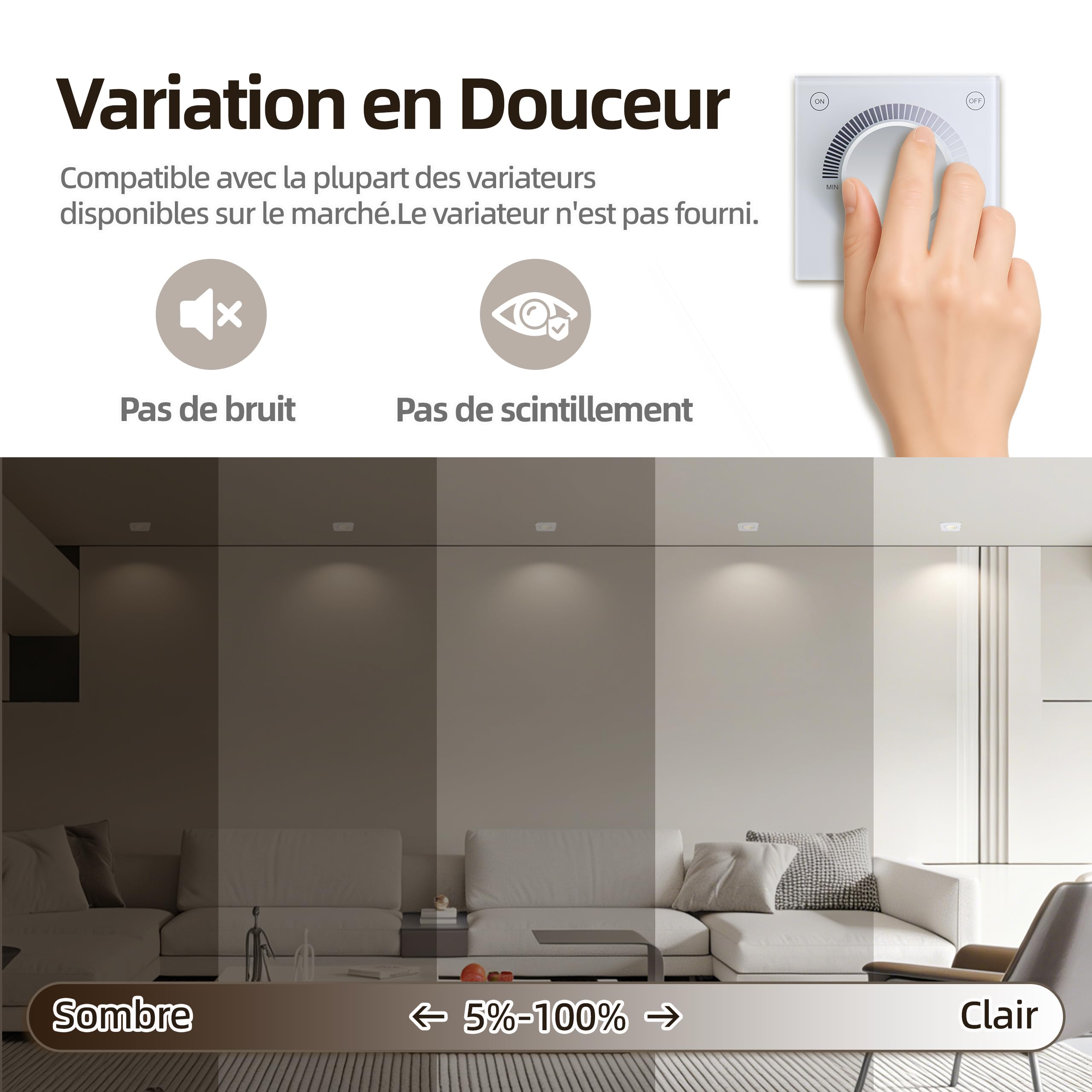 Spot Led Encastrable Dimmable Orientable, 5W 550LM Spot Salle de Bain IP65, Spots de Plafond Carrés, 230V Spots LED Blanc Chaud/Blanc Neutre/Blanc Froid Réglable, Ø78mm CRI90+