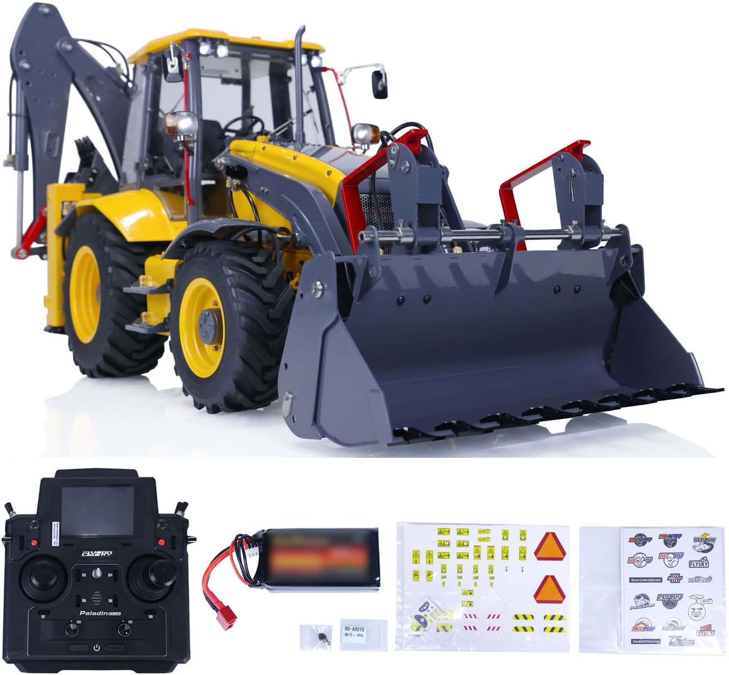 LESU 1/14 Wheeled Hydraulic RC Backhoe Excavator Loader Metal Aoue BL71 2 in 1 Construction Vehicle Painted Yellow Gray Hobby Grade Model