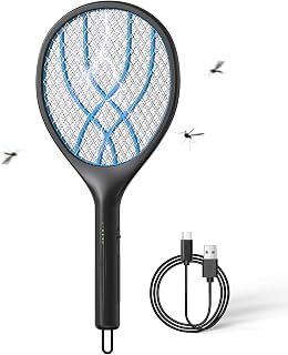 VEGREM Elektrische Fliegenklatsche, 4000V, Batterieanzeige, USB Typ-C Fliegenklatsche Elektrisch mit Wiederaufladbarem 1500mAh Akku, 3-lagiges Schutznetz, Fliegenklatsche, Effektiv gegen Mücken