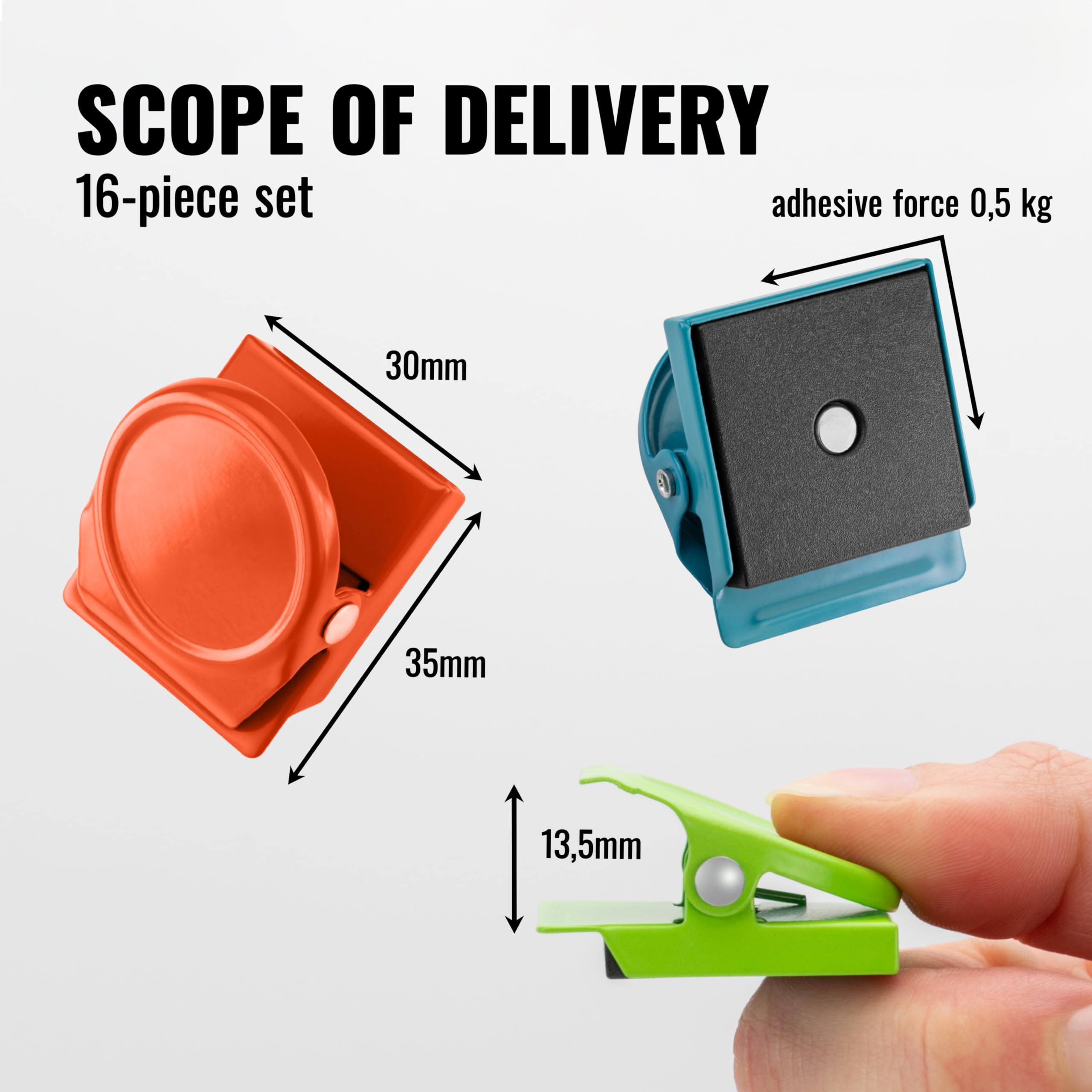 Poppstar 16x Magnetic Clips (Square Magnetic memo Clips with 0.5 kg Clamping Force, 3.5x3.0x2.3 cm) Colourful - Image 2