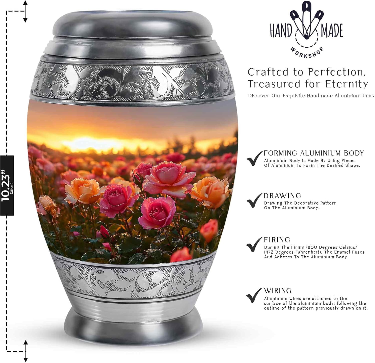 YATHABI Rose Memorial Ashes Set for Grandparents – Large Cremation Holder with Mini Keepsake – Funeral Tribute Container – Family Urn- 1 Large, 1 Small