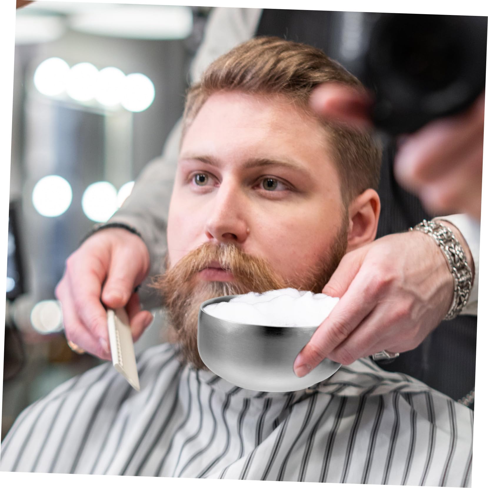 Homoyoyo Bol à Savonnette à Raser avec Couvercle pour Hommes en Acier Inoxydable Argenté Solide et Sûr, pour Salon ou Barber Shop