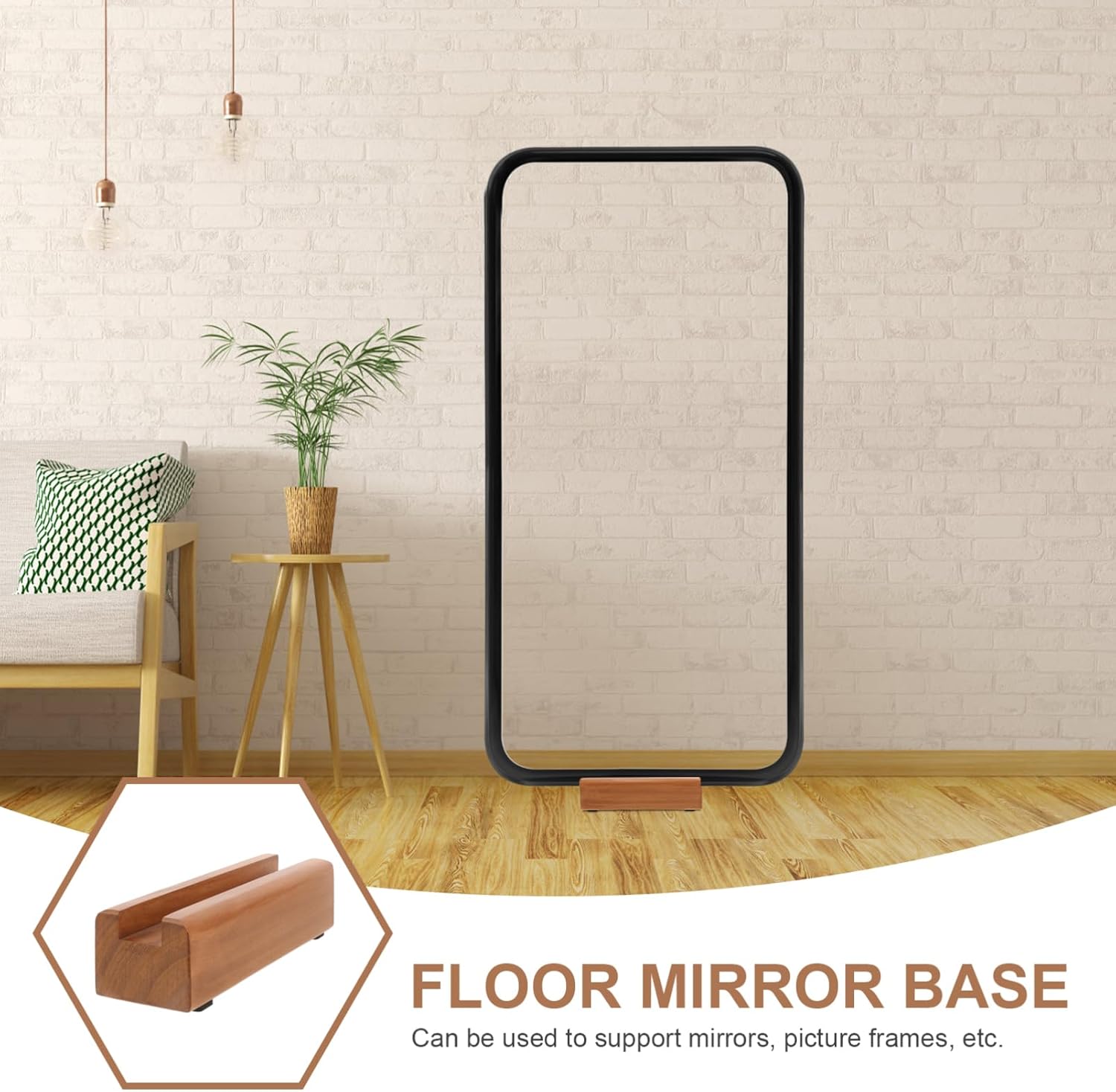 DOITOOL 2pcs Solid Wood Floor Mirror Base Modern Full Mirror Stand Non- Support for Bedroom and Living Room Elegant Minimalist Design Heavy Duty Holder