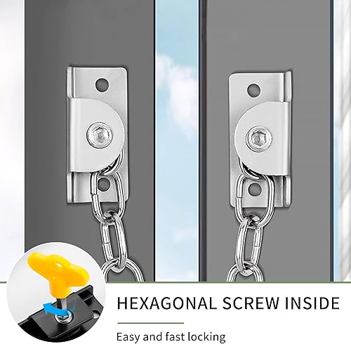 Miniatura 11 de Cerradura de cadena de ventana de acero inoxidable, restrictor de puerta de guardia, cerradura de cadena de seguridad para ventanas planas abiertas
