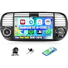 [4+128G] Android 15 Car Radio Stereo for Fiat 500 2007-2015 with Wireless Carplay&Android Auto,7 Inch Touch Screen Car Radio with Mirror Link,WiFi,GPS,Bluetooth,FM/RDS,SWC,32EQ