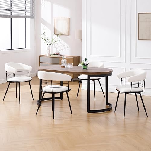 Miniatura 7 de DUOMAY Juego de 4 sillas de comedor modernas de sherpa, sillas de cocina tapizadas con patas de metal negro, sillas laterales con respaldo abierto,