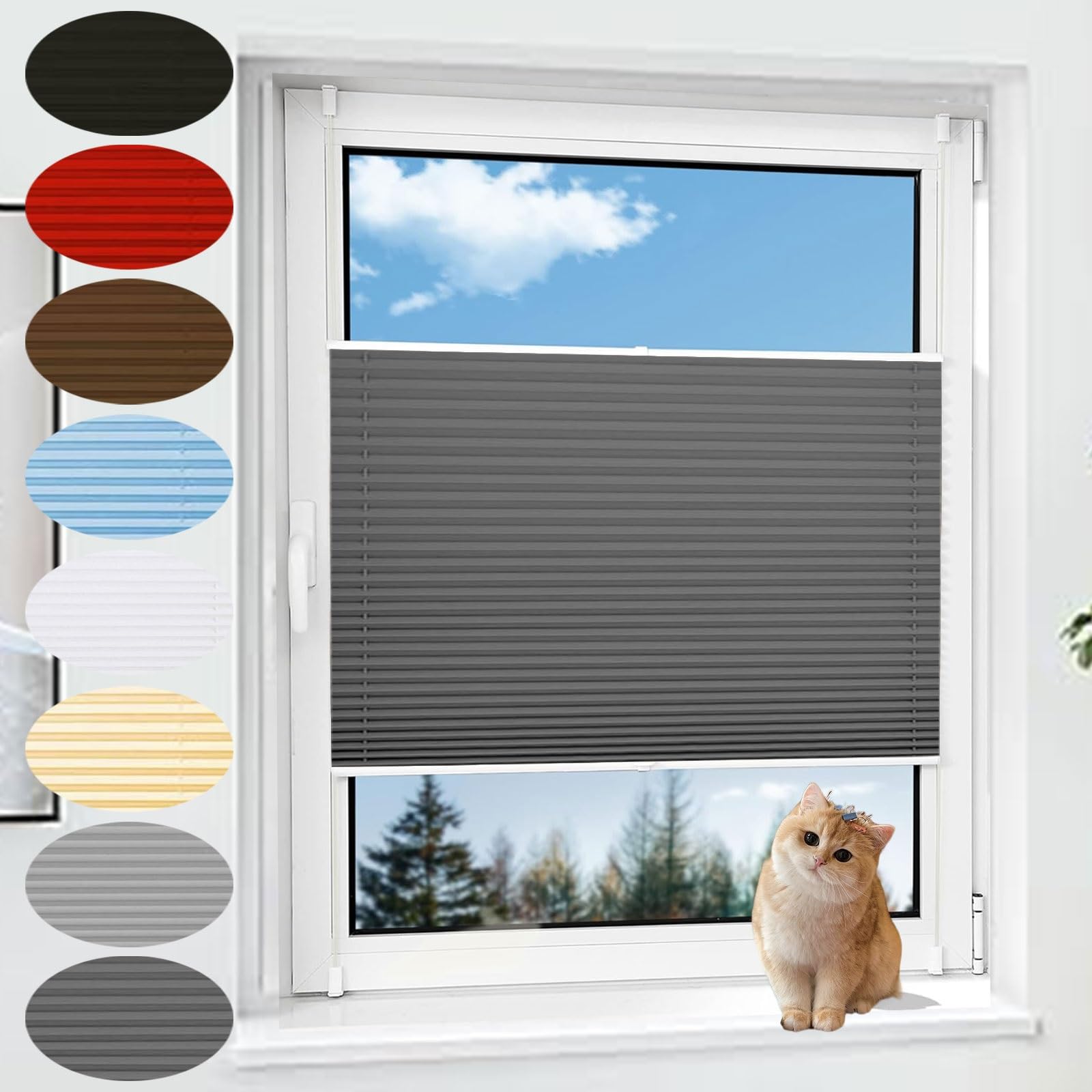 Store enrouleur sans perçage gris foncé 110x210 cm pour fenêtres et portes