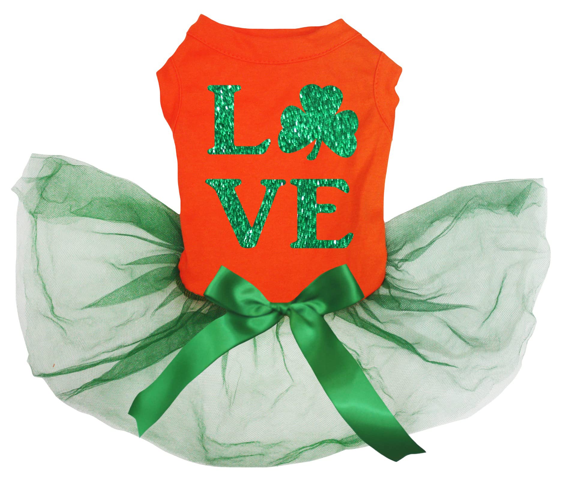 Robe pour chiot Love Clover orange et verte pour balades en plein air