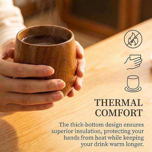 Miniatura 5 de Hiceeden Paquete de 6 tazas de té de madera, tazas de té japonés de 5 onzas, hechas a mano, taza de agua de madera natural para beber, vino, leche,