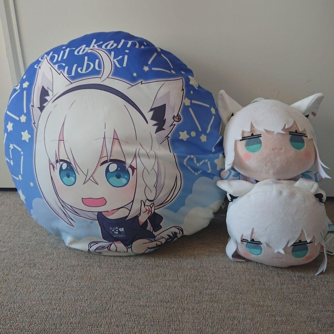 ホロ ライブ 白上フブキ ラウンドクッション &amp; 寝そべりぬいぐるみ ３点セット