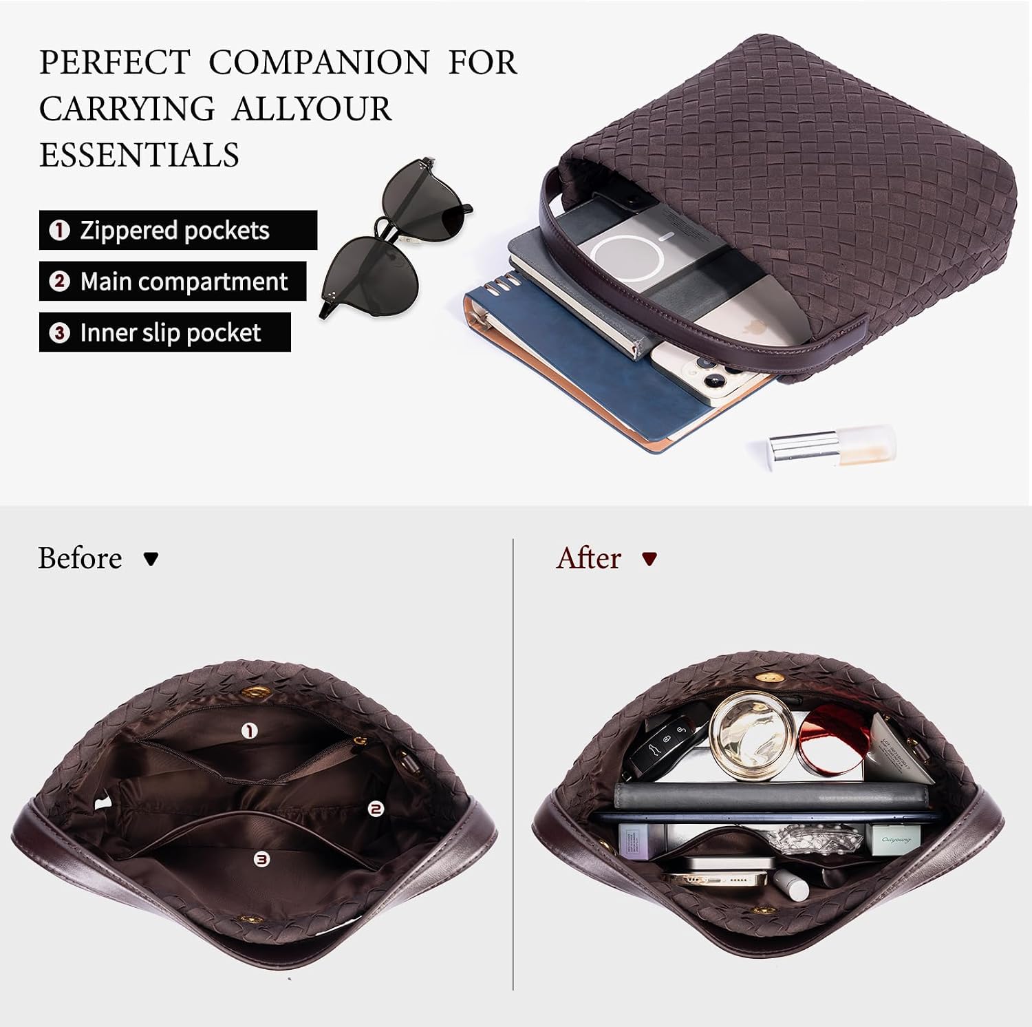 Woven Tote Bag for Women Designer Shoulder Handbag Leather Top Handle Hobo Purses