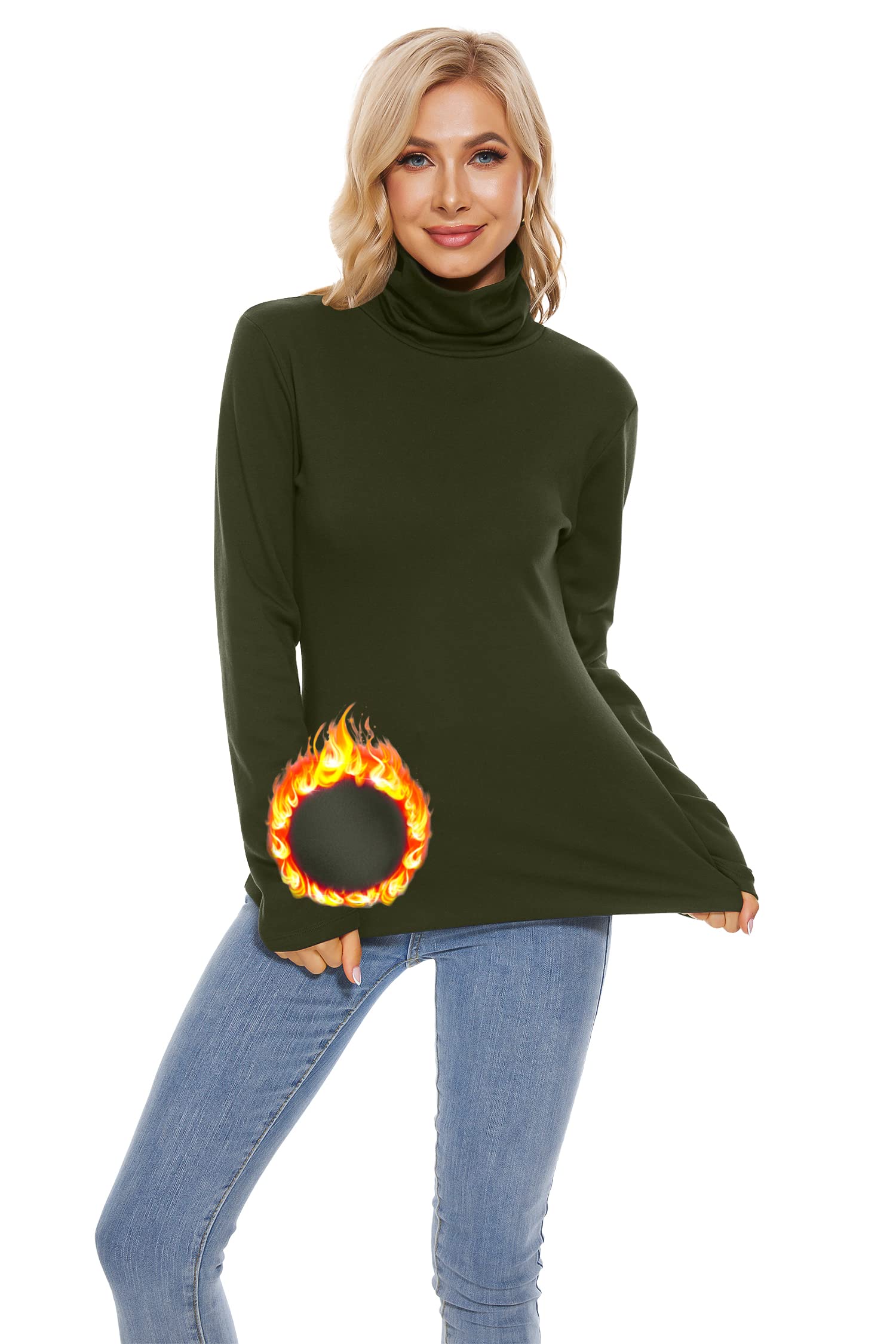 TAIPOVE Cotton Fleece Lined Turtleneck Top for Women Long Sleeve Mock Turtle Neck Lightweight Sweater Thermal Underwear Shirt