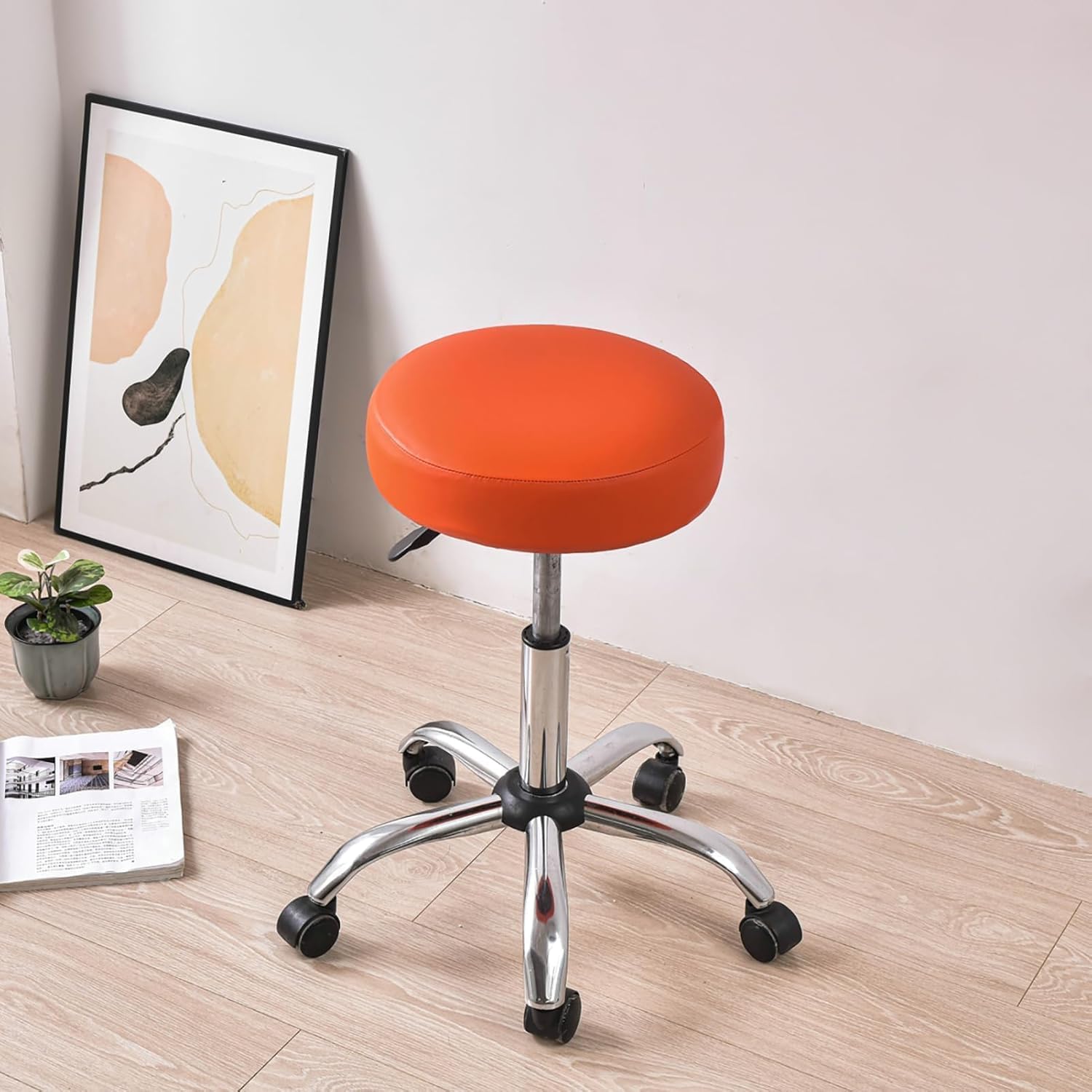 Leather Round Bar Stool Seat Covers, Waterproof PU Stretch Round Barstool Seat Covers Cushion with Elastic Bands for Bar Swivel Chair, 12 to 15 Inches Dark Orange 4pcs