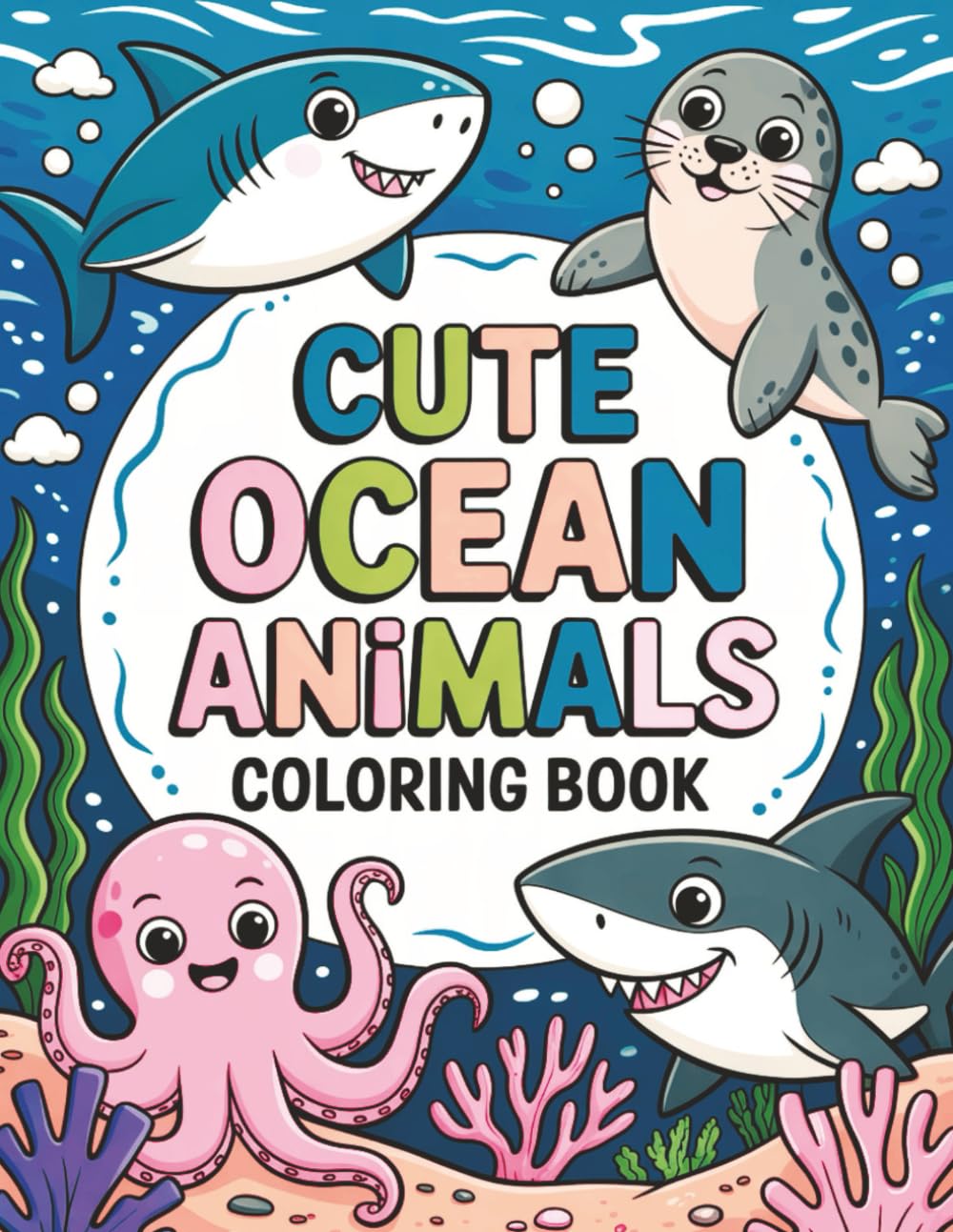 Cute Ocean Animals: A coloring book with creatures of the sea.