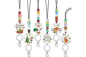Christmas Badge Lanyard with Festive Wood Beads and Keychain Clasp
