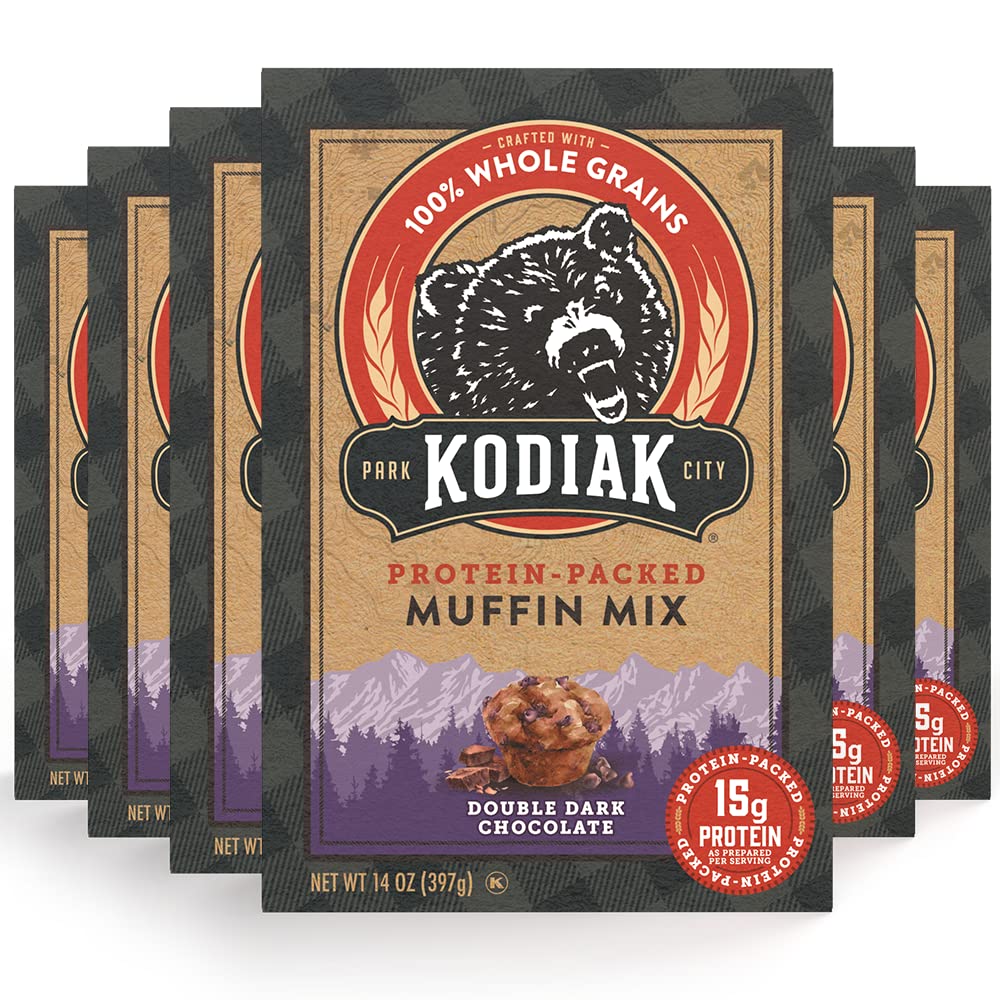 Kodiak Cakes Power Bake Muffin Mix, Double Dark Chocolate, 14 Ounce (Pack of 6
