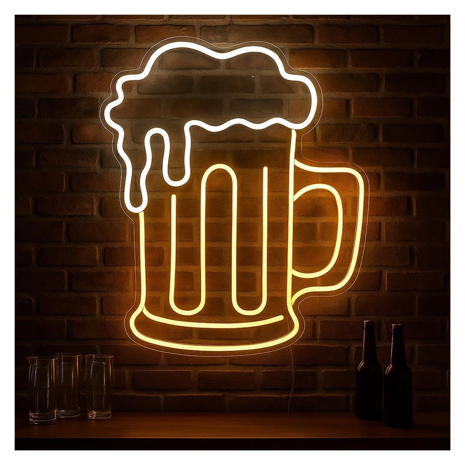 SHOUXI Sign Lamp Beer Mug Neon Sign, Suitable for Bar Club Wall Decor with Dimmable 38cm
