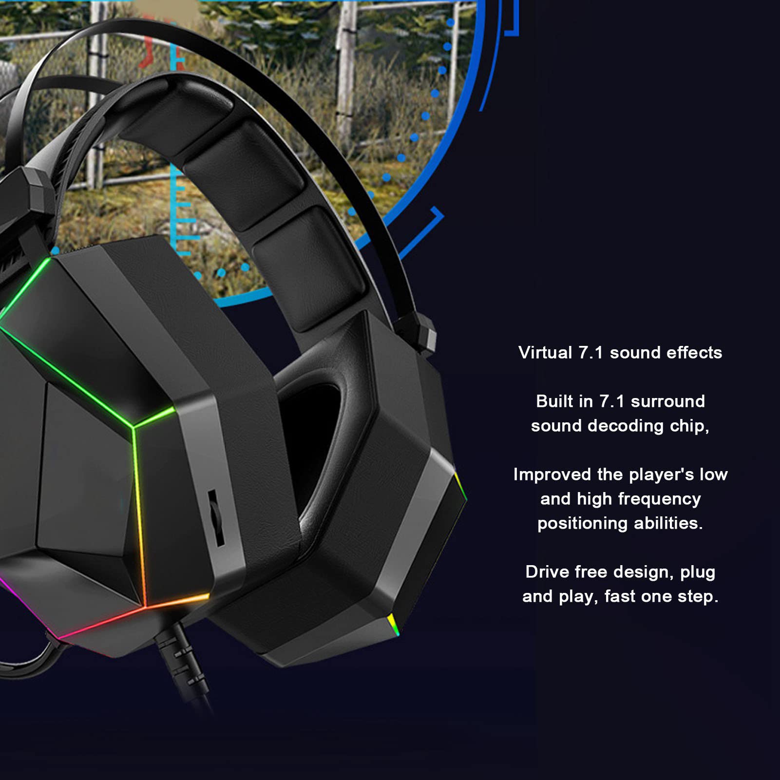 Cyrank Cuffie da Gioco, Ths300 A3 PRO Cuffie per Computer Cablate con Audio Surround 7.1 con Luci RGB per Streaming E Microfono sopra Le Orecchie
