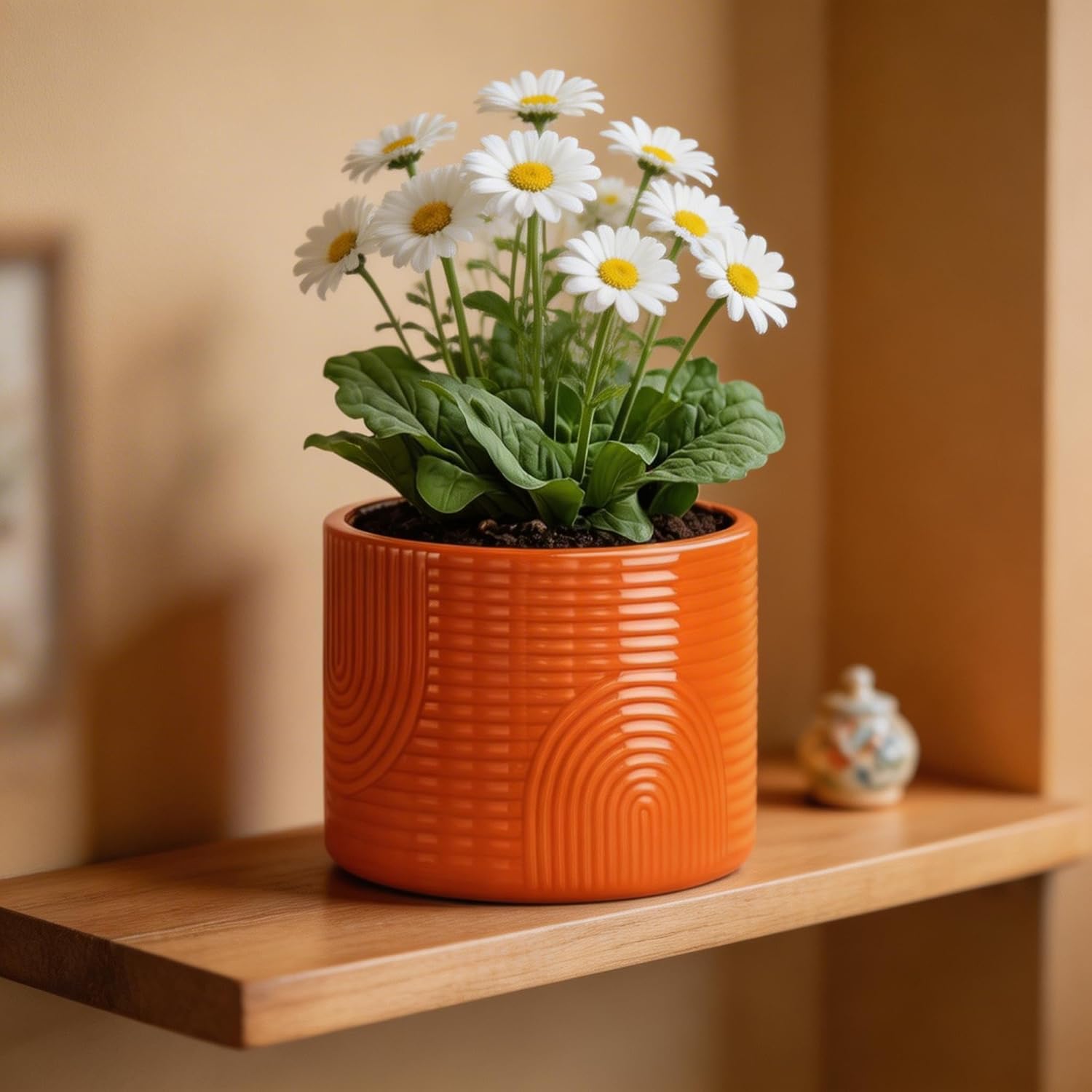 6 Inch Ceramic Plant Pot – Decorative Indoor Planter (No Drainage Hole) for Succulents, Herbs & Houseplants – Modern Tabletop Desk Planter – Terracotta