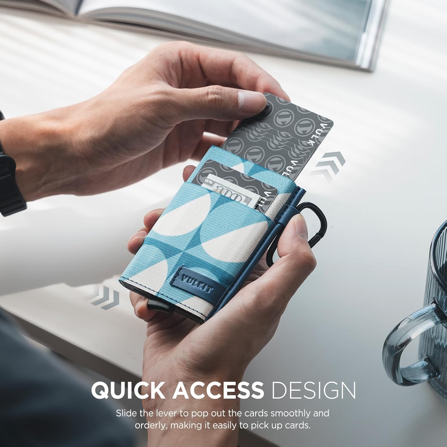 VULKIT Slim Wallet for Men and Women, Pop up Credit Card holder Metal Case RFID Blocking with Keychain and Elastic Pocket (Circle Blue) - Image 2