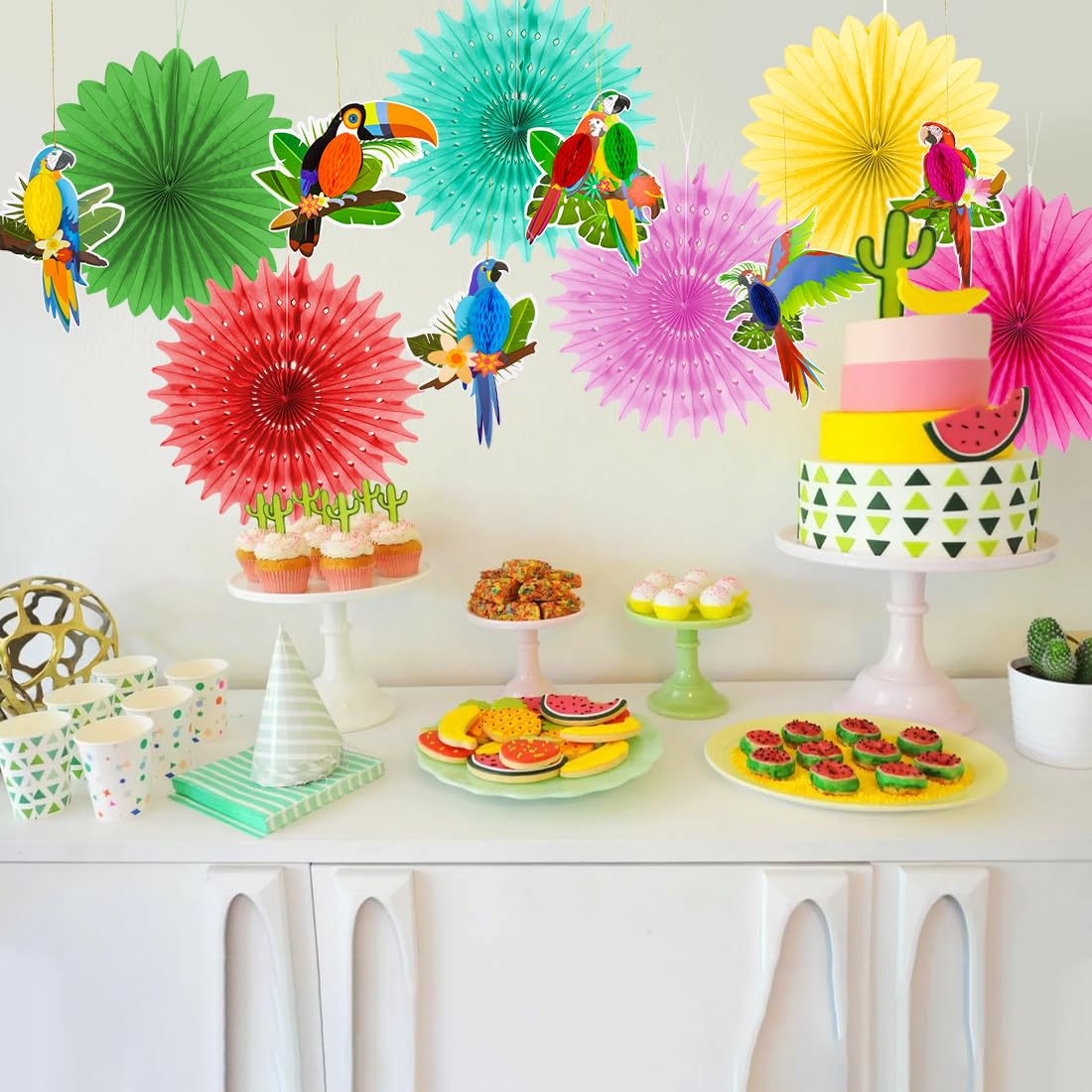 Decoracion Photocall Cumpleaños Decoración De Pájaros Tropicales LMSHOWOWO  - Pack De 9 Loros De Cartón Para Fiestas Hawaianas O Verano Fiesta Hawaiana, image size:1100x1100