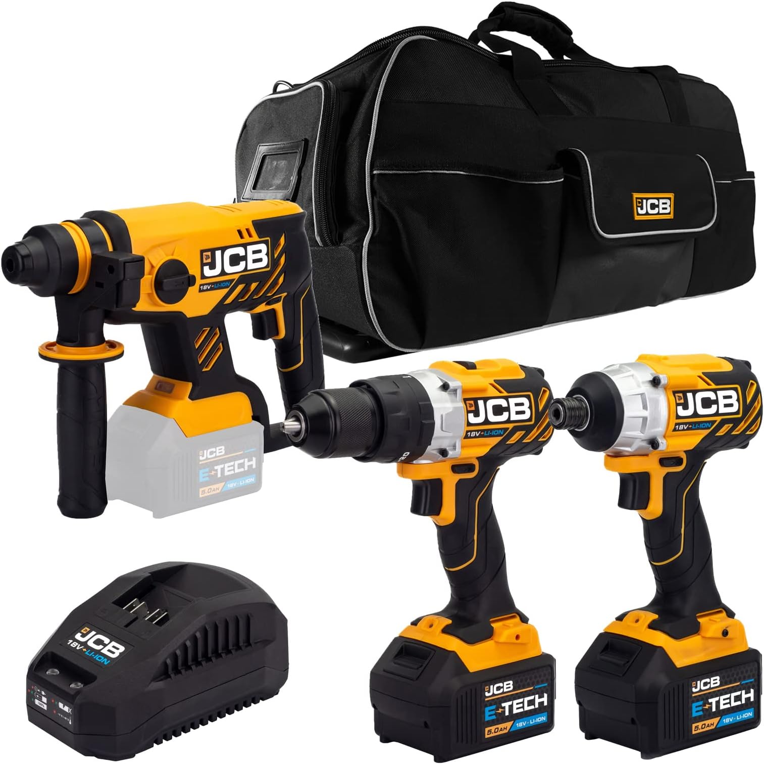18V Brushless Cordless Combi Drill, Impact Driver & SDS Rotary Hammer Drill, 2X 5.0Ah Battery, Fast Charger, Variable Speed & LED Light, Belt Clip, 20+3 Position, Power Tool Case, 3 Year Warranty